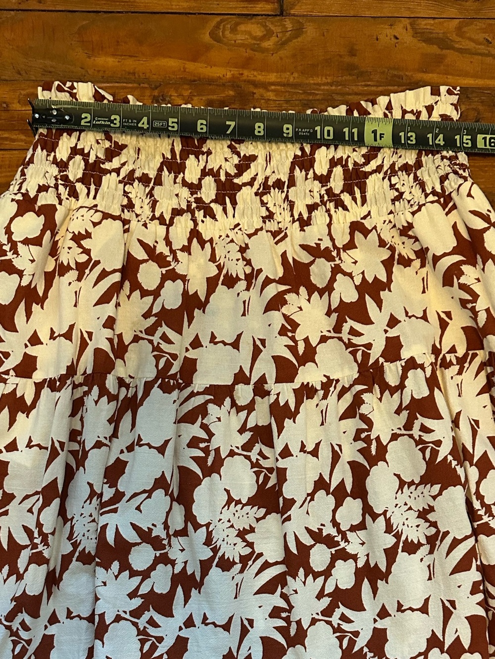 100% Cotton Smocked Floral Tiered Maxi Skirt XL Boho Cottagecore - Picture 10 of 10